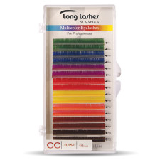 Long Lashes Műszempilla, 3D (szálas), CC-íves, vékony (0.15mm), színes - multicolor (10 színt tartalmaz) - 